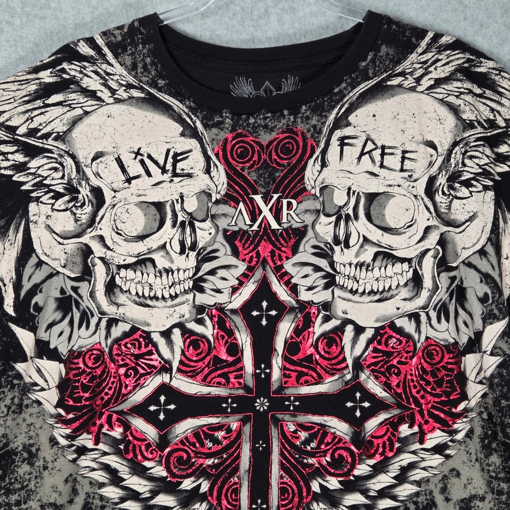 Xzavier Men 2XL AOP Graphic Short Sleeve T Shirt Black Skull Cross Live Y2K USA